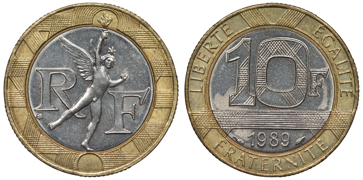 Франция 10 франков 1989 тип гений Бастилии KM 964.1, Le Franc 375.3 биметалл  4128-514