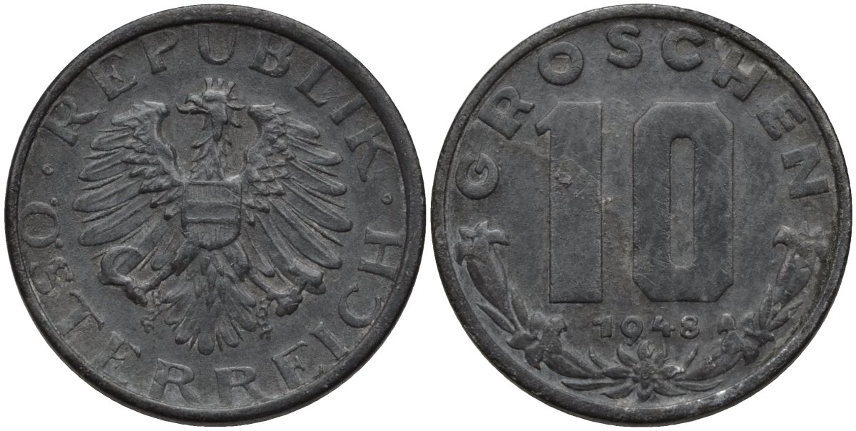 Австрия 10 грошей 1948 KM 2874 цинк 4175-441