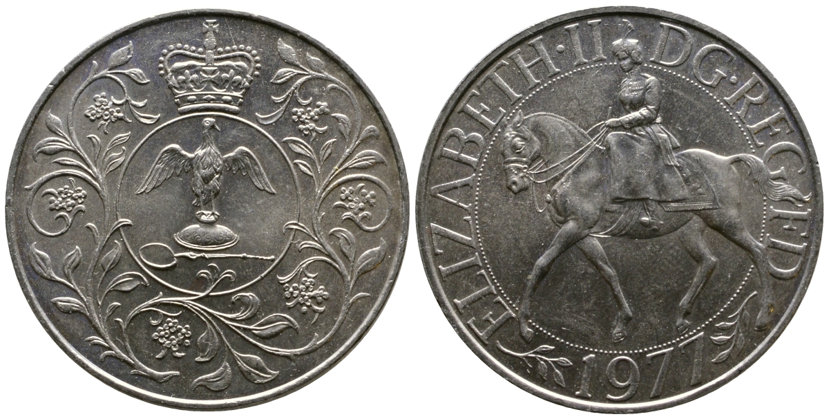 Великобритания 25 пенсов 1977 25 лет со дня коронации Елизаветы, Елизавета II (1952-2022) KM 894, Spink 4136 медно-никель 74-1224