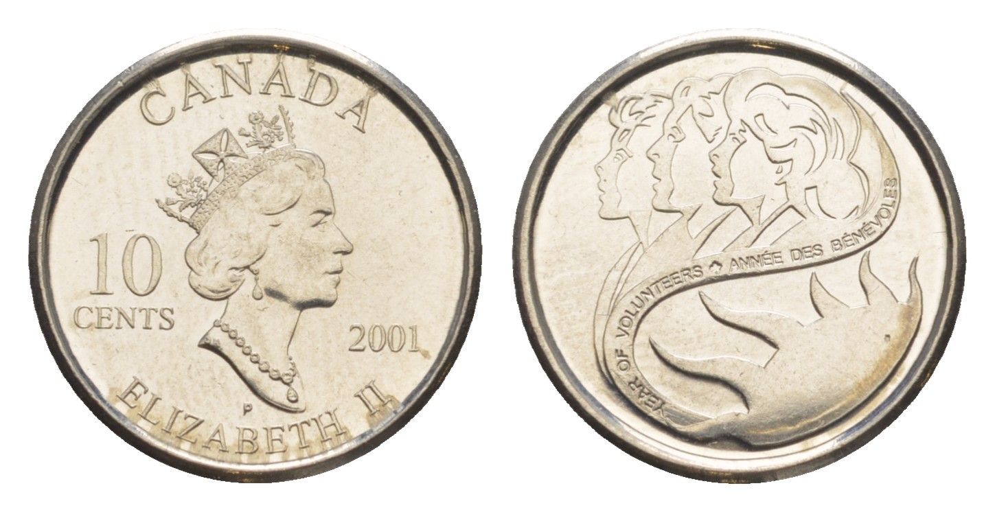 Канада 10 центов 2001 Международный год добровольцев KM 412 никель UNC 4636-641