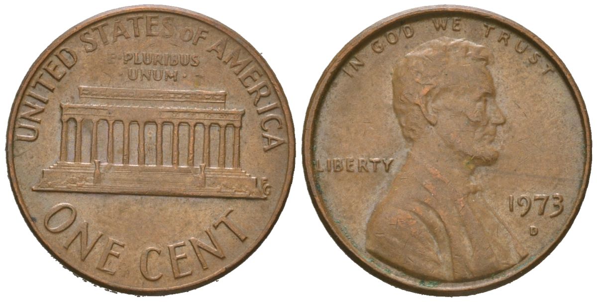 США 1 цент 1973 D, Авраам Линкольн  KM 201 медь цинк 220-918