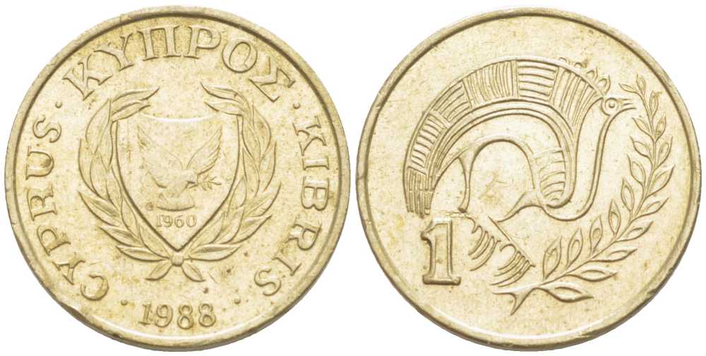 КИПР 1 ЦЕНТ 1988 KM 53.2 никель латунь 214-546