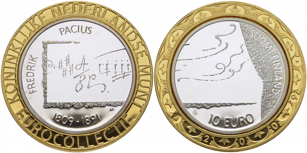 Финляндия 10 евро 2009 евроколлекция Нидерландского монетного двора, Фредрик Пациус, композитор KM 148 серебро  PROOF  11-141-31