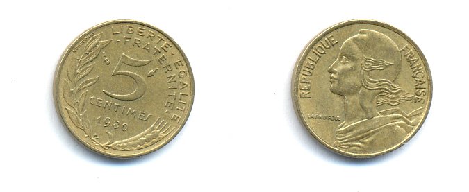 ФРАНЦИЯ 5 САНТИМОВ 1980 ТИП MARIANNE KM 933 медь алюминий никель 4379-564