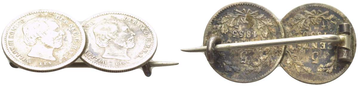Нидерланды брошь (украшение) из 2 монет по 5 центов 1850 и 1855 Виллем III (1849-1890) серебро 05-099-33
