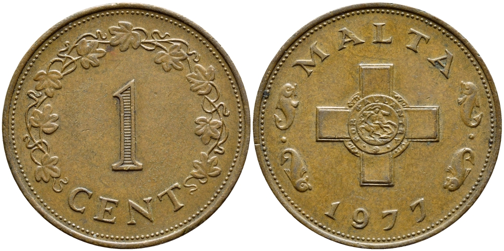 Мальта 1 цент 1977 KM 8 бронза 4395-241