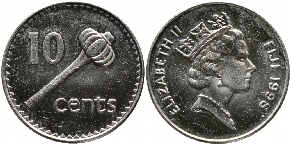 Фиджи 10 центов 1998 Елизавета II (1952-), булава KM 52а сталь плакированная никелем 4538-146