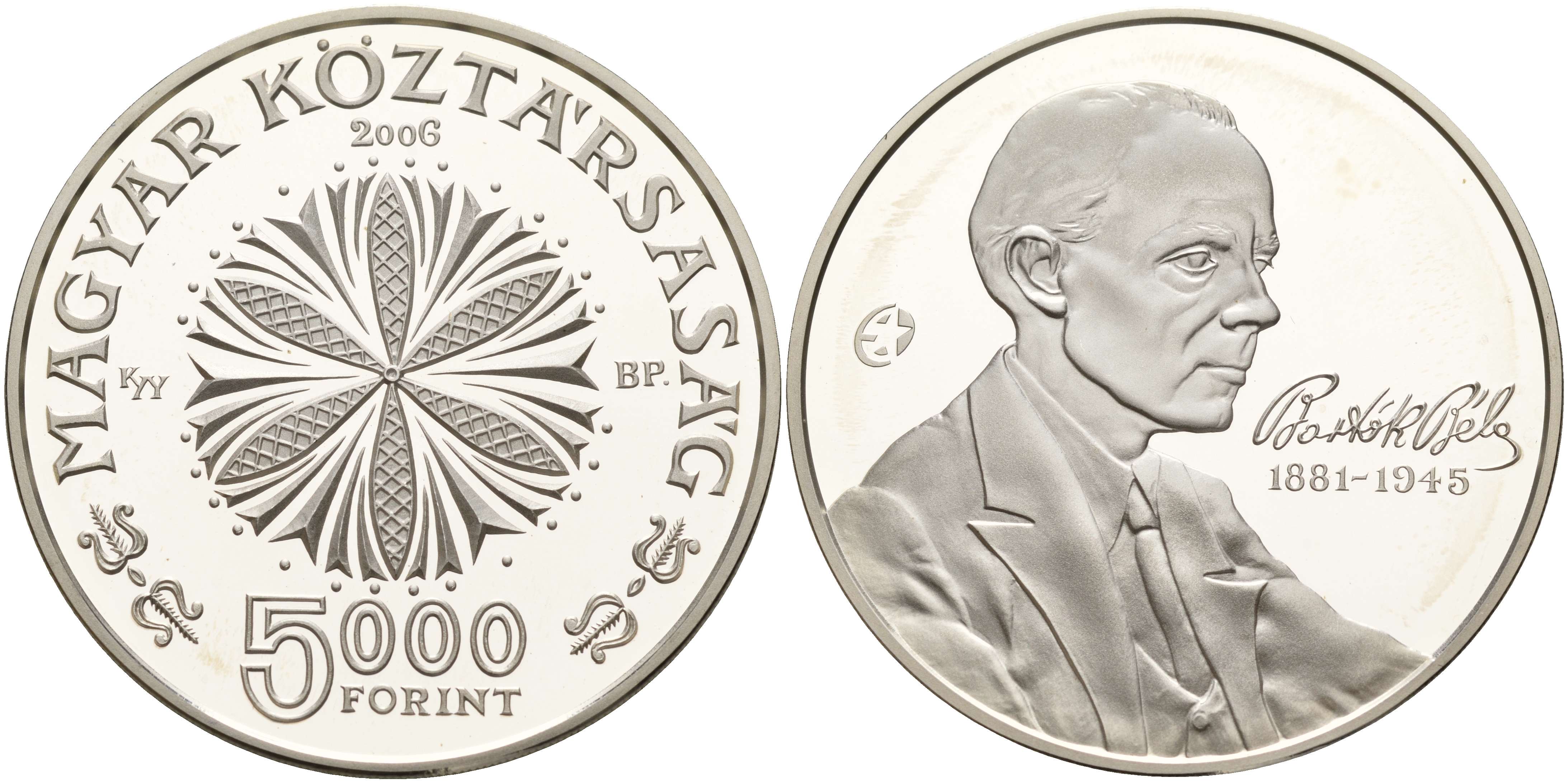 Венгрия 5000 форинтов 2006 125 лет со дня рождения Бела Бартока, композитор KM 791 серебро  PROOF 11-183-15