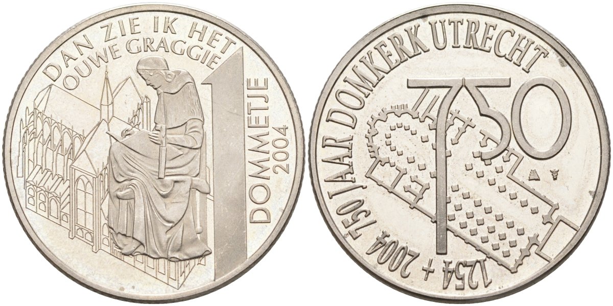 Нидерланды 1 dommetje 2004 серия 750 лет Утрехту, монах, собор (DAN ZIE IK HET OUWE GRAGGIE) медно-никель UNC 4574-1022