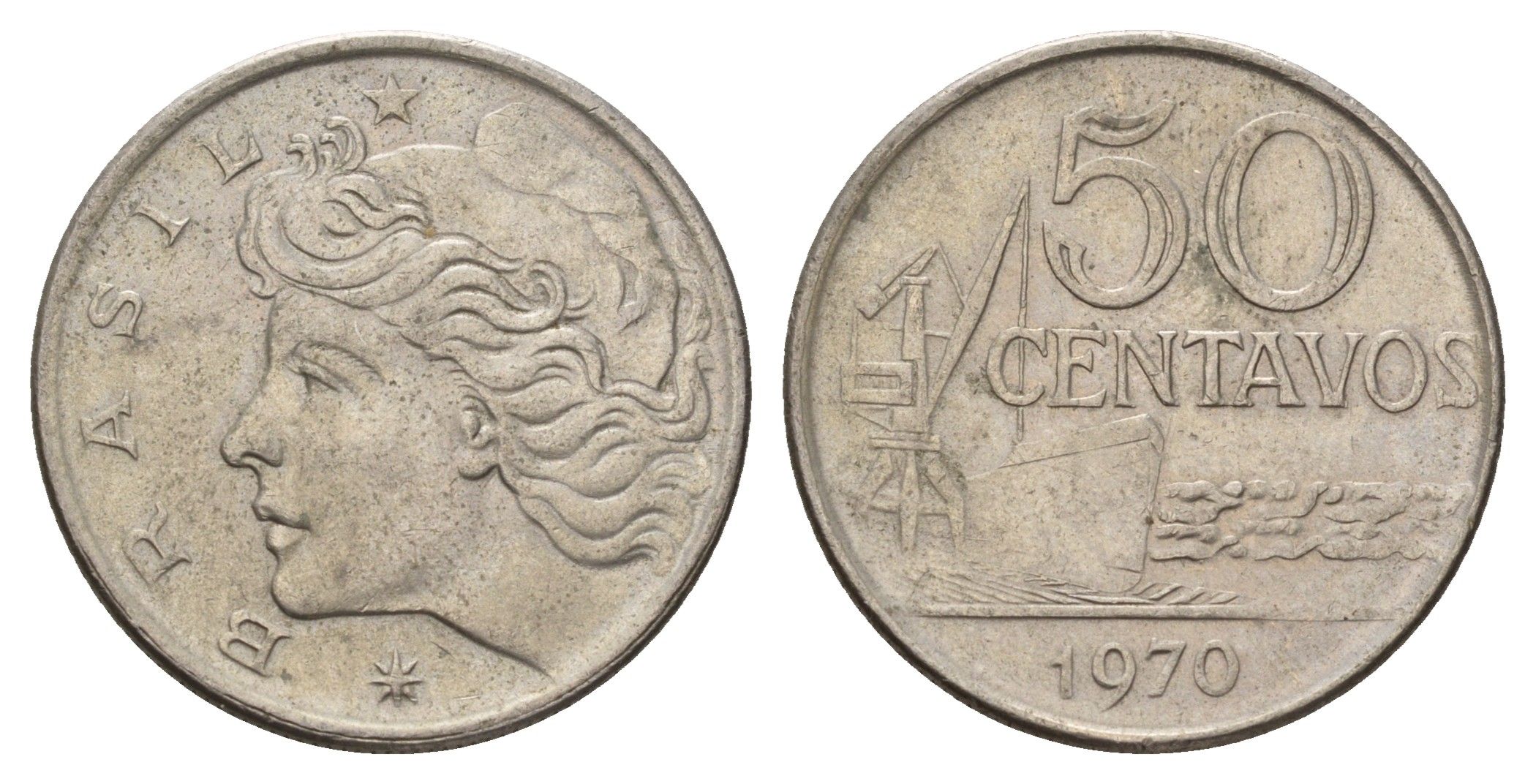 Бразилия 50 сентаво 1970 KM 580a медно-никель 4561-1143