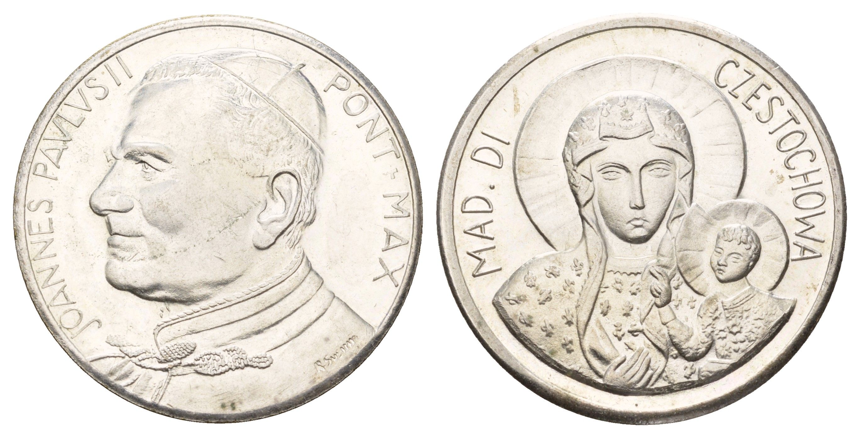 Ватикан медаль "Ченстоховская икона Божией Матери" ND (1978) Иоанн Павел II, диаметр 35 мм, вес 16,4 гр медно-никель плакированный серебро 4117-442