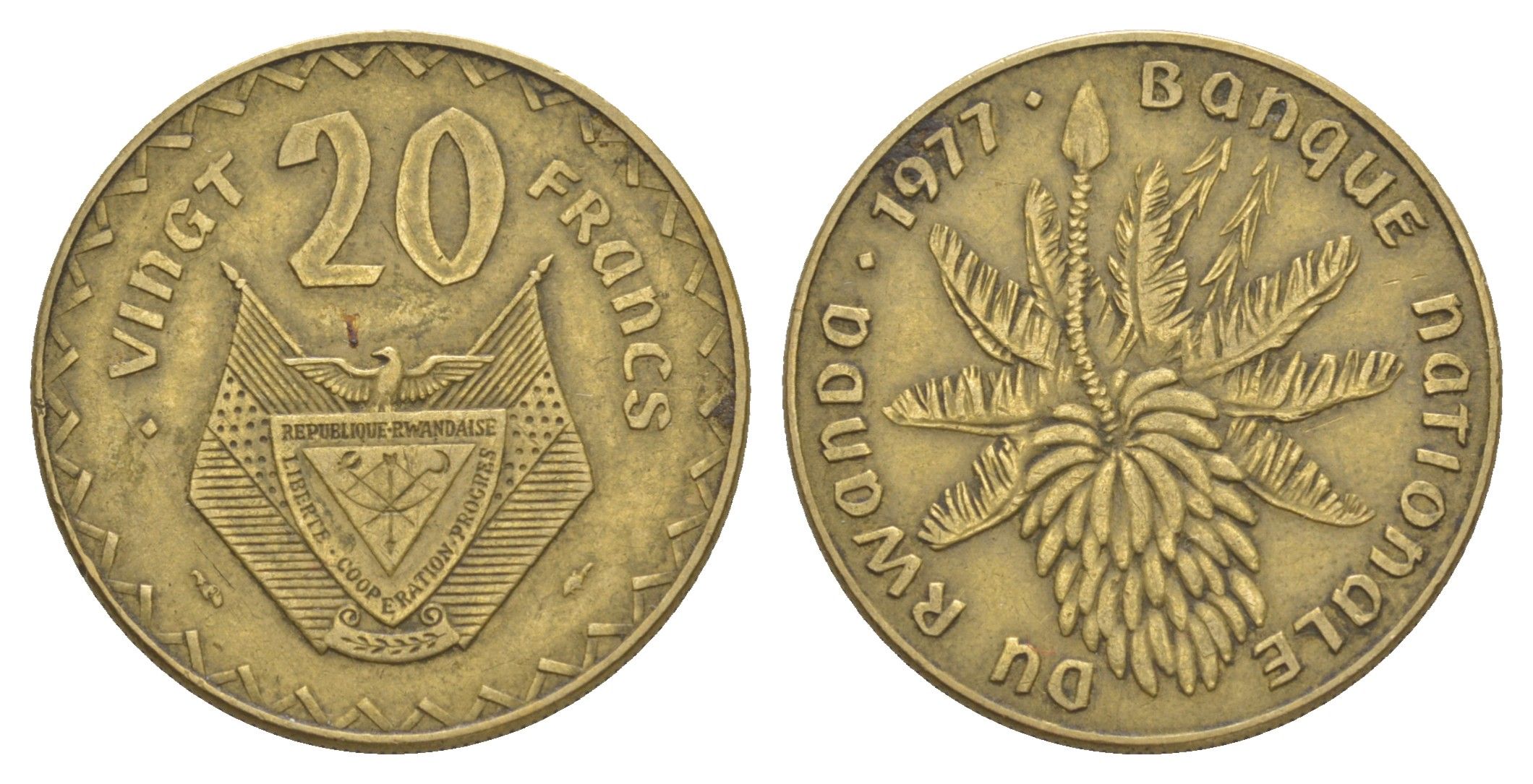 Руанда 20 франков 1977 KM 15 латунь 4650-323