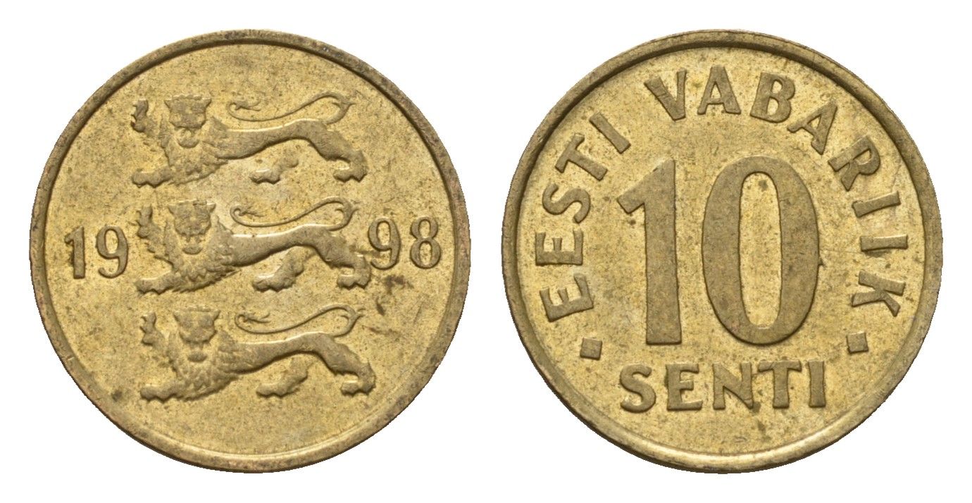 Эстония 10 сентов 1998 KM 22 латунь 4696-228