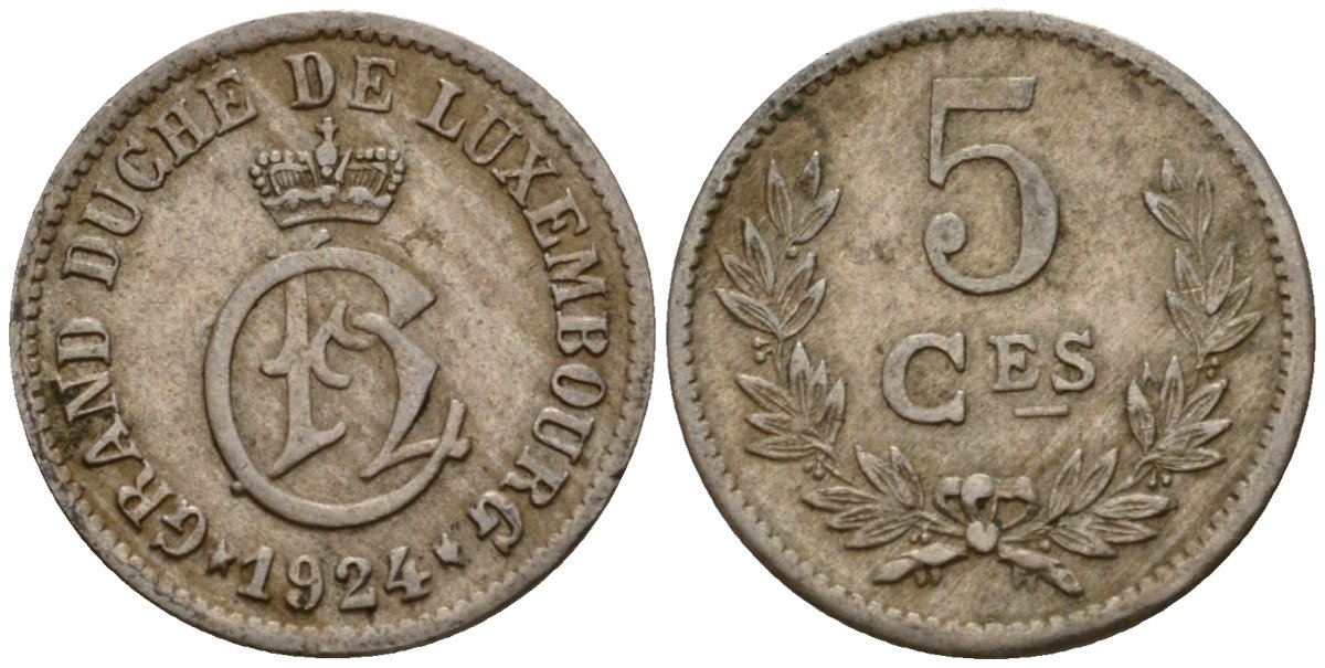 Люксембург 5 сантимов 1924 Шарлотта (1918-1964) KM 33 медно-никель 4602-358