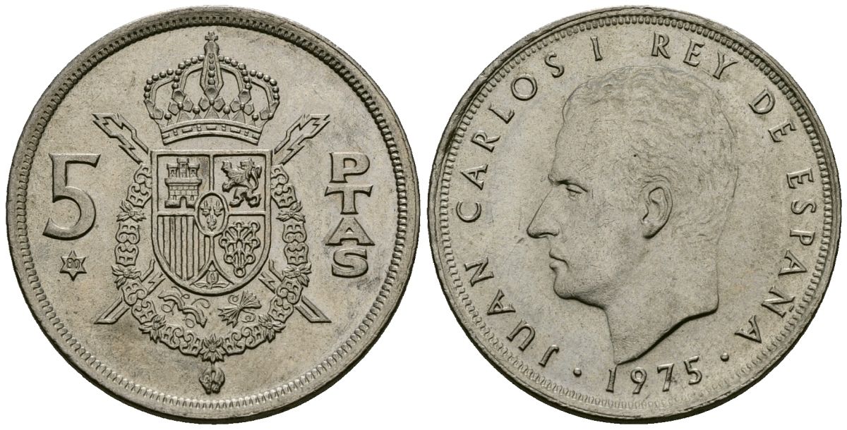 Испания 5 песет 1975 (80) Хуан Карлос I (1975-2014) KM 807 медно-никель 4138-1054