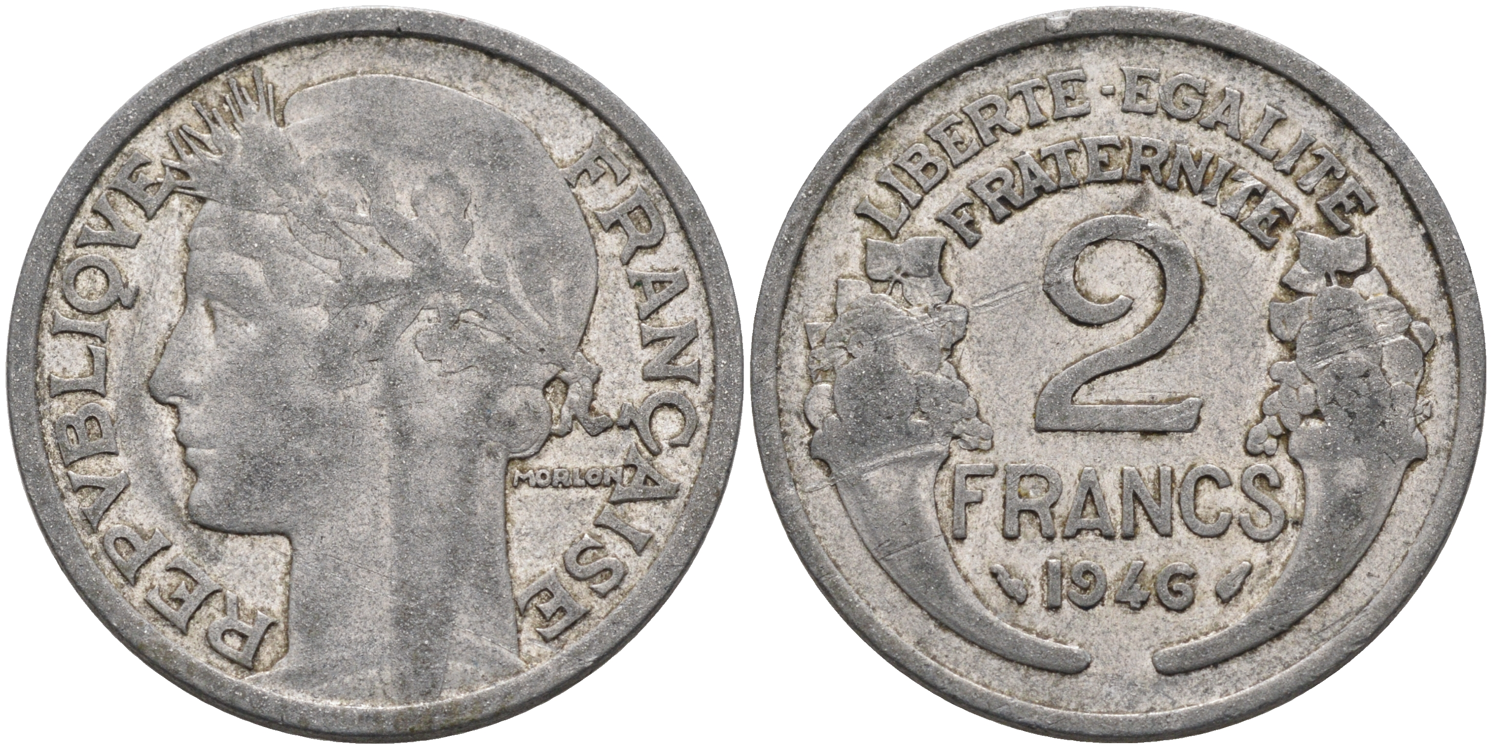 Франция 2 франка 1946 KM 886а.1 алюминий 4589-621