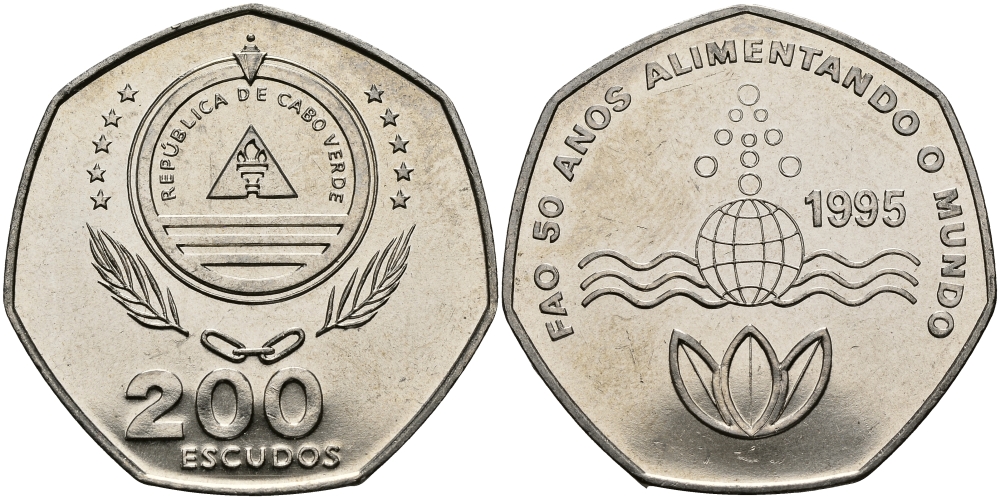 Кабо-Верде 200 эскудо 1995 50 лет FAO KM 34 медно-никель UNC 3333-933