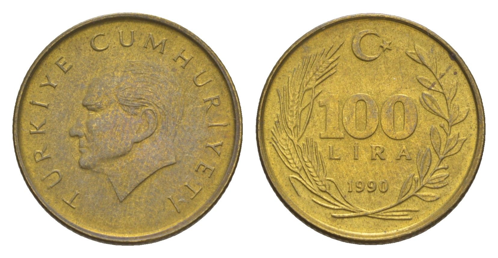 Турция 100 лир 1990 Кемаль Ататюрк KM 988 алюминиевая бронза UNC 4647-641