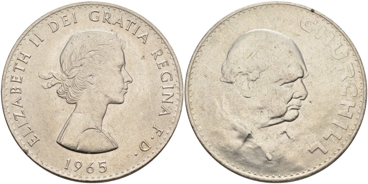 Великобритания 1 крона (5 шиллингов) 1965 Уинстон Черчилль, Елизавета II (1952-2022) KM 910, Spink 4144 медно-никель UNC 4578-535