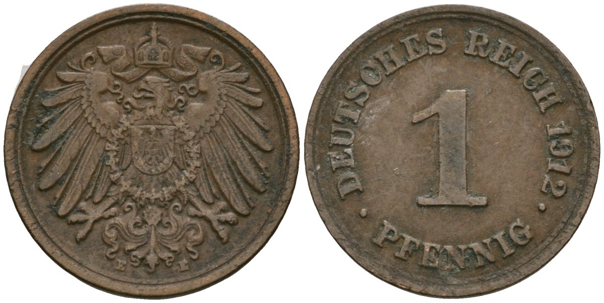 Германия 1 пфенниг 1912 E, Вильгельм II (1888-1918) KM 10, J. 10 медь 4608-164
