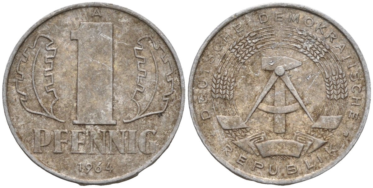 ГДР 1 пфеннииг 1964 A KM 8.1 алюминий 4596-546