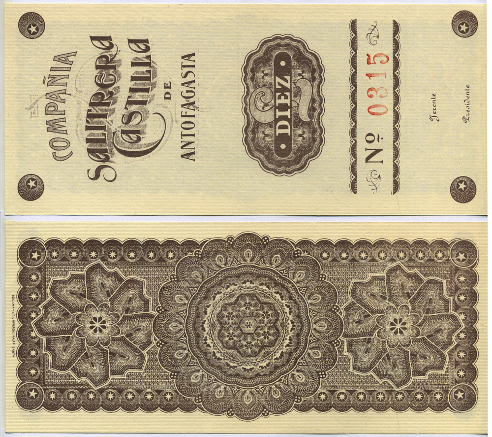 ИСПАНИЯ, КАСТИЛЬСКАЯ КОМПАНИЯ ПО ПРОИЗВОДСТВУ НИТРАТОВ 10 ФУНТОВ 1930-Е (?) КУПОН бумага UNC (ПРЕСС) 8618-32-1-1