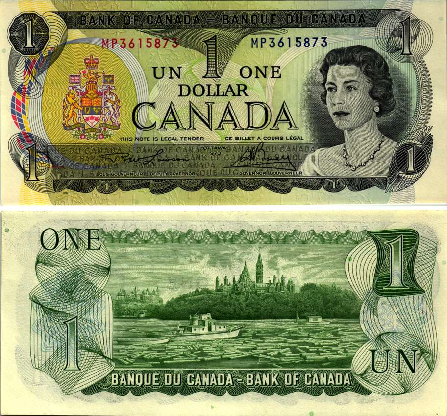 Канада 1 доллар 1973 Елизавета II (1952- ), здание парламента на реке Оттава, Lawson-Bouey, серии 2 буквы Pick 85 a (1)  бумага UNC (пресс) 7221-67-3