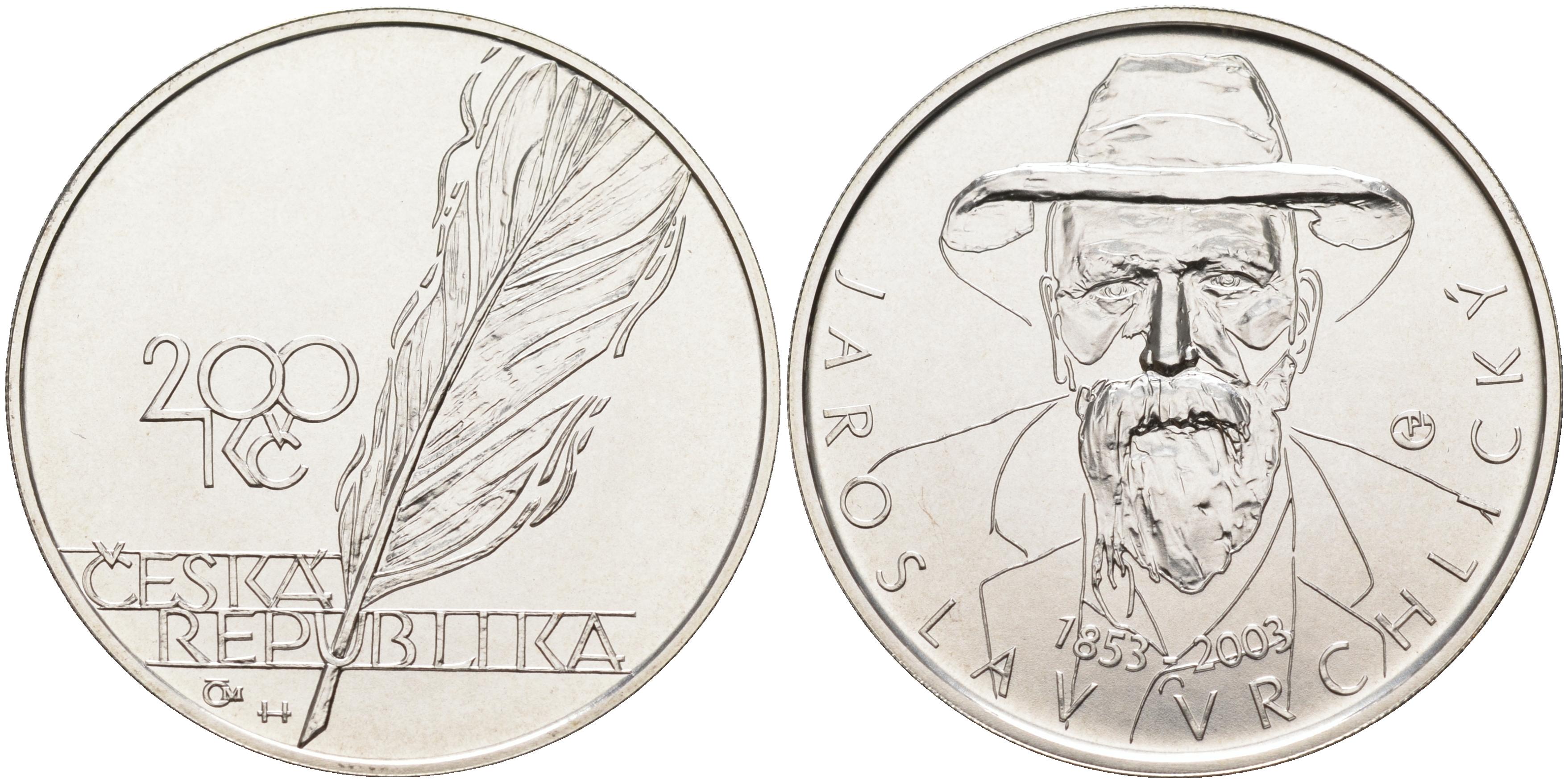 Чехия 200 крон 2003 150 лет со дня рождения Ярослава Врхлицкого (1853-1912) KM 60 серебро UNC 11-230-11