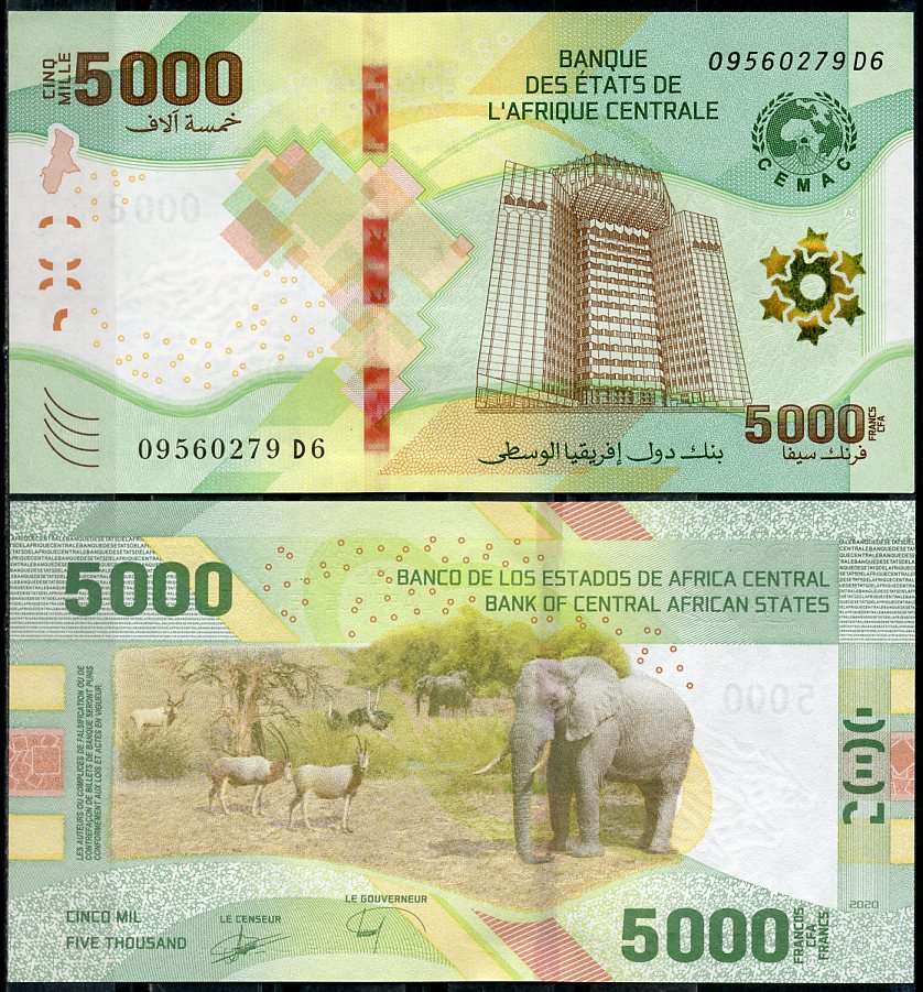 Центрально-Африканские штаты 5000 франков 2020 банк государств Центральной Африки CEMAC, охрана окружающей среды, слон Pick 703  бумага  UNC (пресс) 7200-19-1