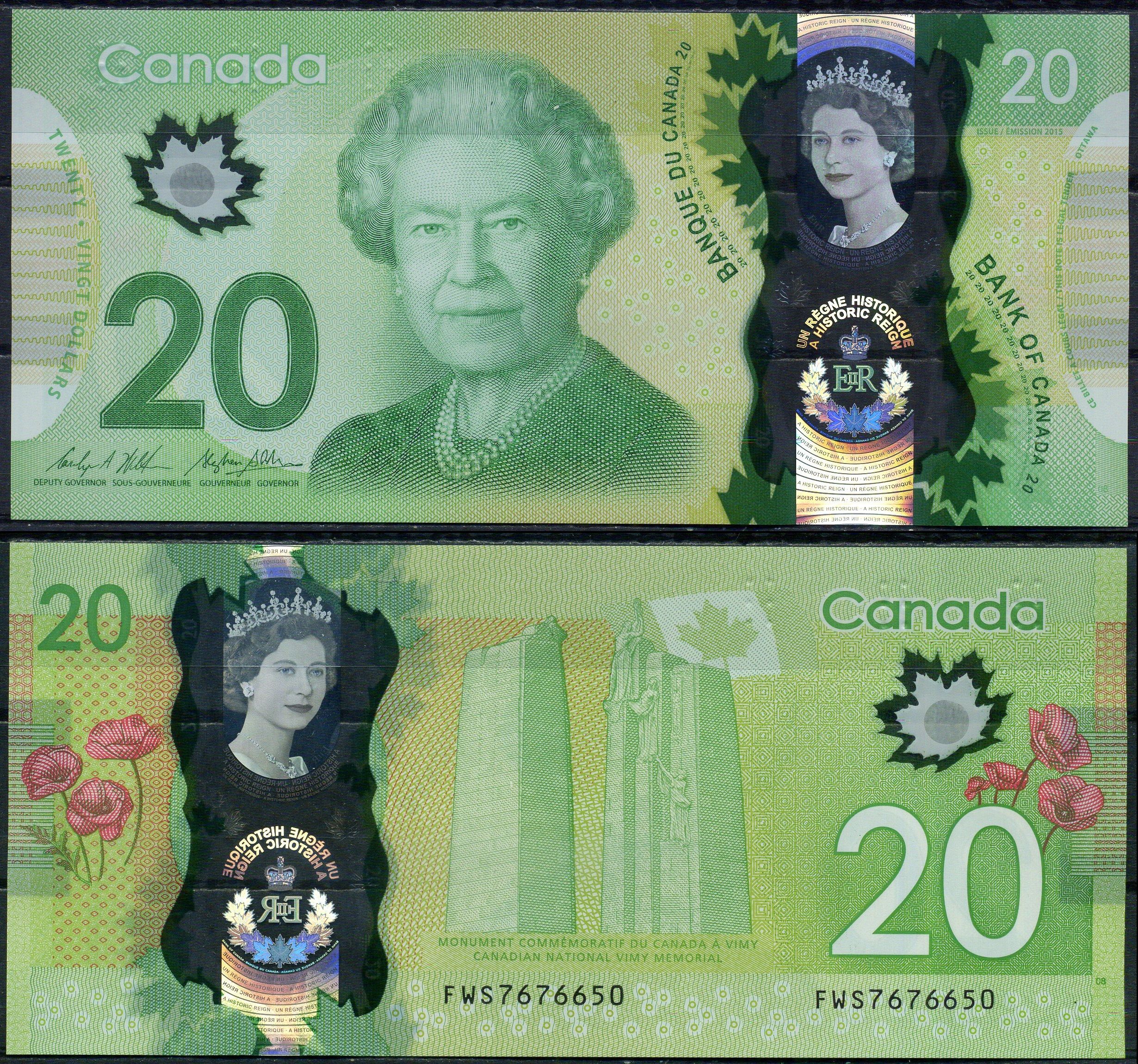 Канада 20 долларов 2015 Pick 111 полимер UNC (пресс) 451-1196-1