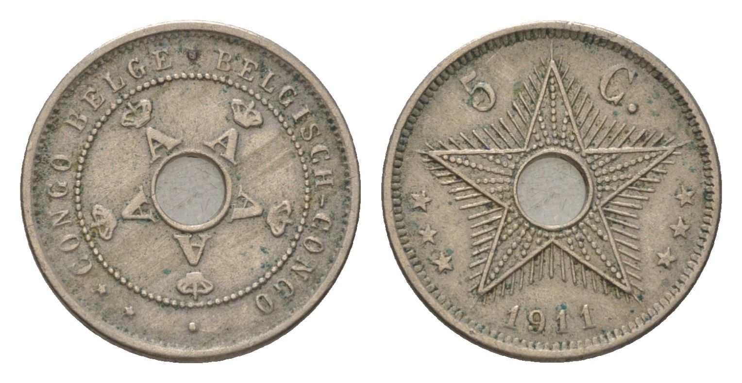 Бельгийское Конго 5 сантимов 1911 KM 17 медно-никель 4623-1053