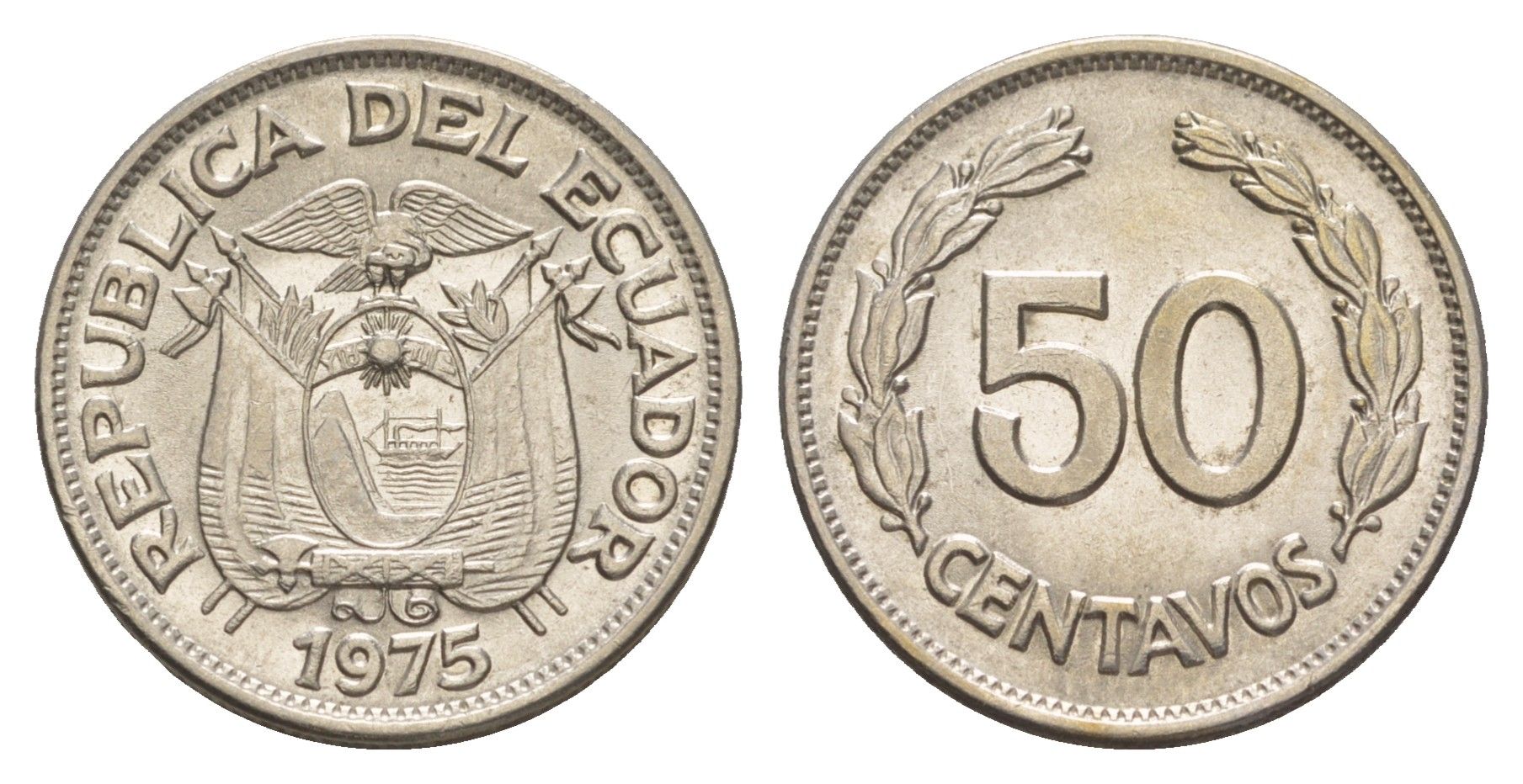 Эквадор 50 сентаво 1975 KM 81 сталь плакированная никелем UNC 4641-615