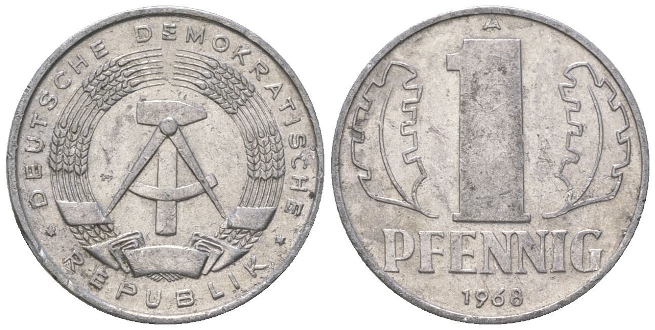 ГДР 1 пфенниг 1968 А КМ 8.1 алюминий 4615-1234