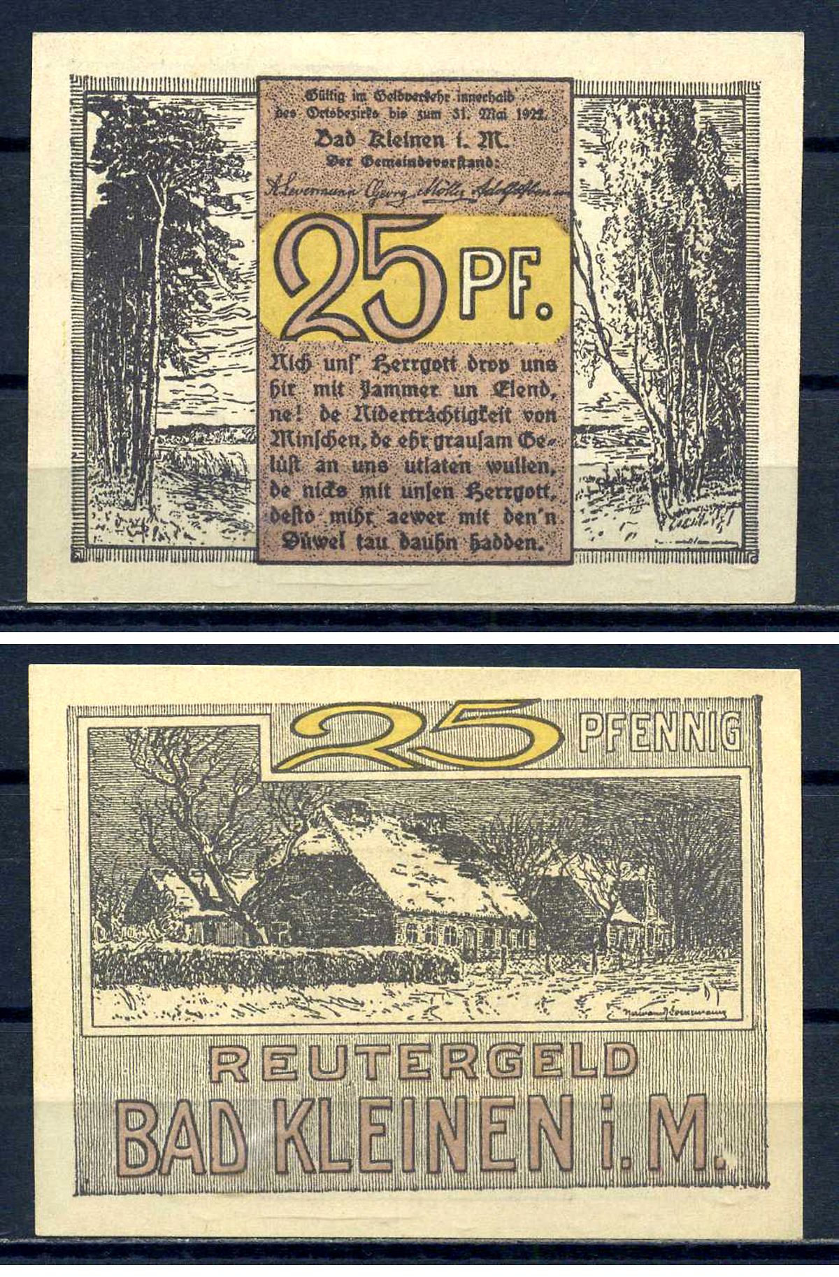 Бад-Клайнен (Мекленбург-Шверин) 25 пфеннигов ND бумага UNC (пресс) 7556-14-1-1