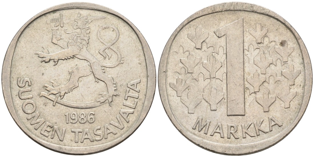 ФИНЛЯНДИЯ 1 МАРКА 1986 N KM 49a медно-никель 4563-535
