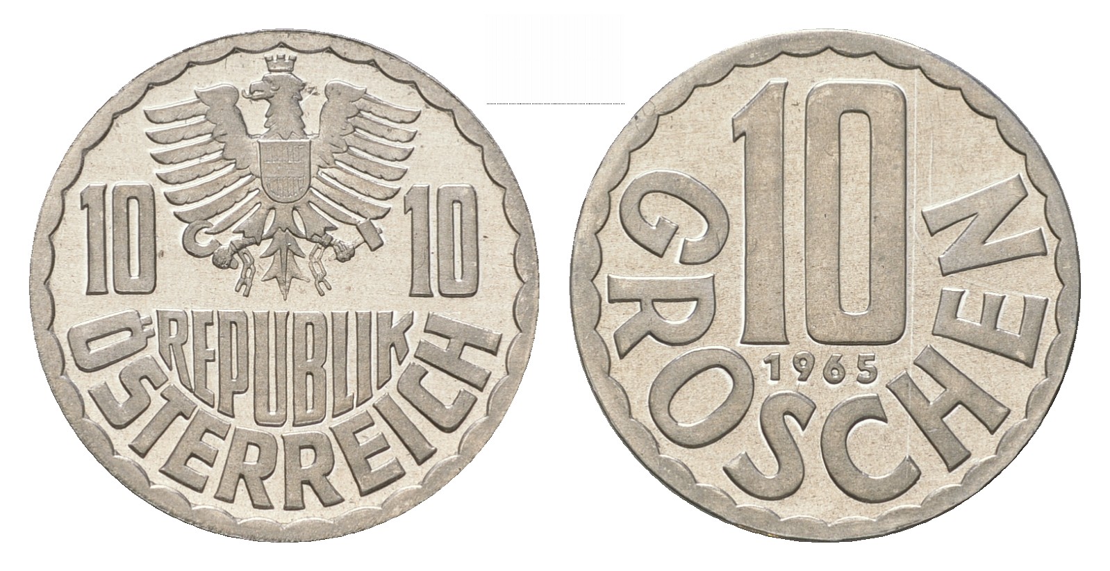 Австрия 10 грошей 1965 KM 2878 алюминий UNC M63-05