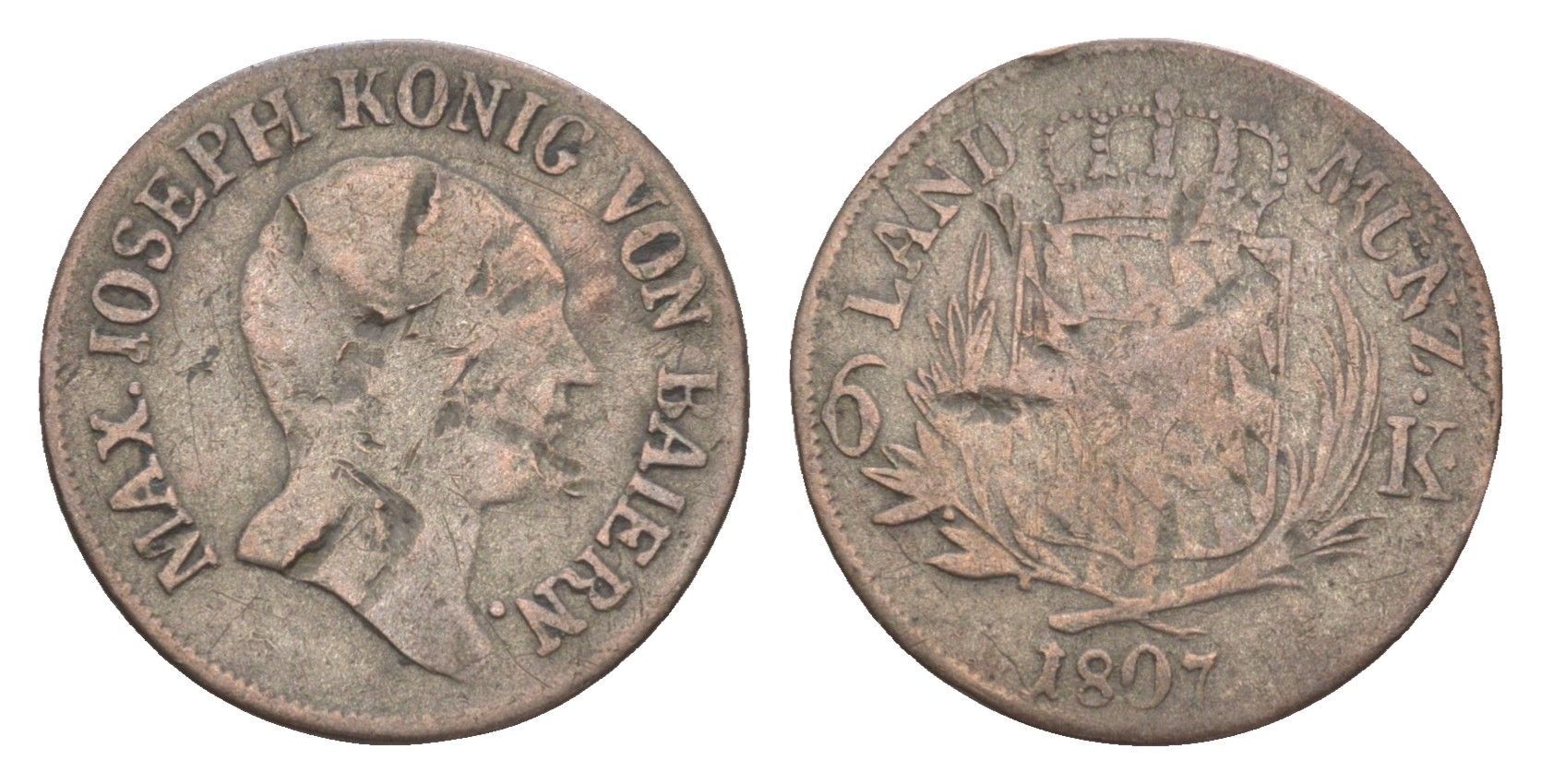 Бавария 6 крейцеров 1807 Максимилиан I (1806-1825) KM 686 серебро 4649-448