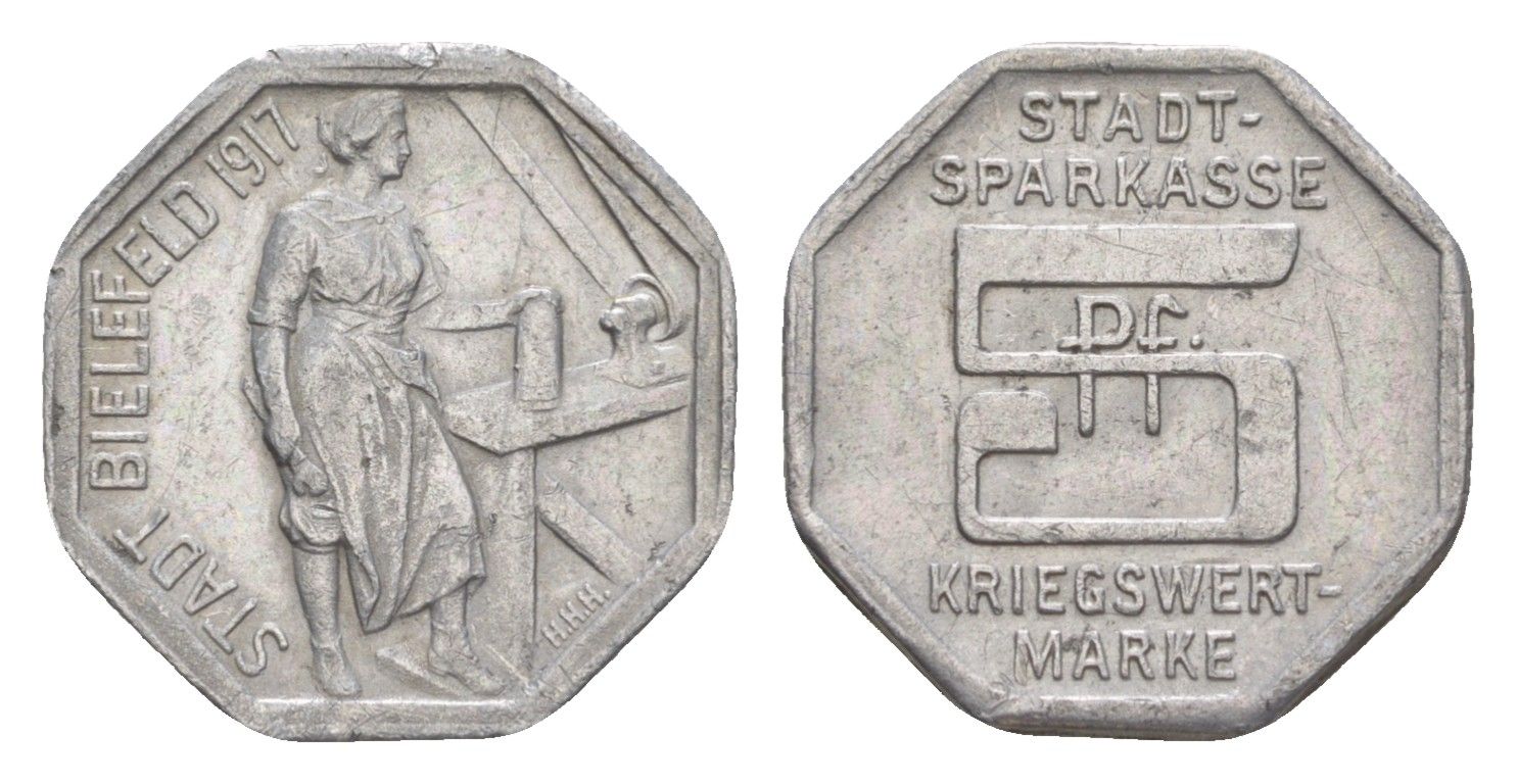 Билефельд 5 пфеннигов 1917 Funck 40.2, Men05 2775.4, Men18 3552.4 алюминий 4639-145