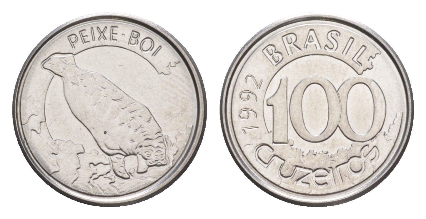 Бразилия 100 крузейро 1992 KM 623 нержавеющая сталь UNC 4644-541