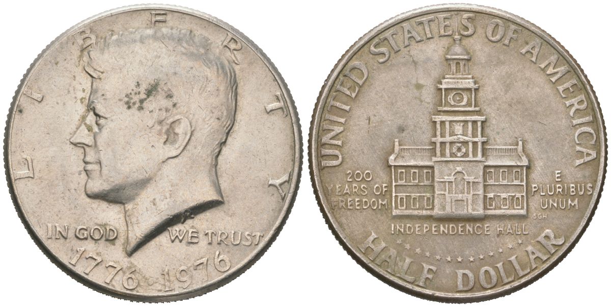США 1/2 доллара (50 центов) 1976 200 лет независимости США KM 205 медь плакированная медно-никелем 111-523
