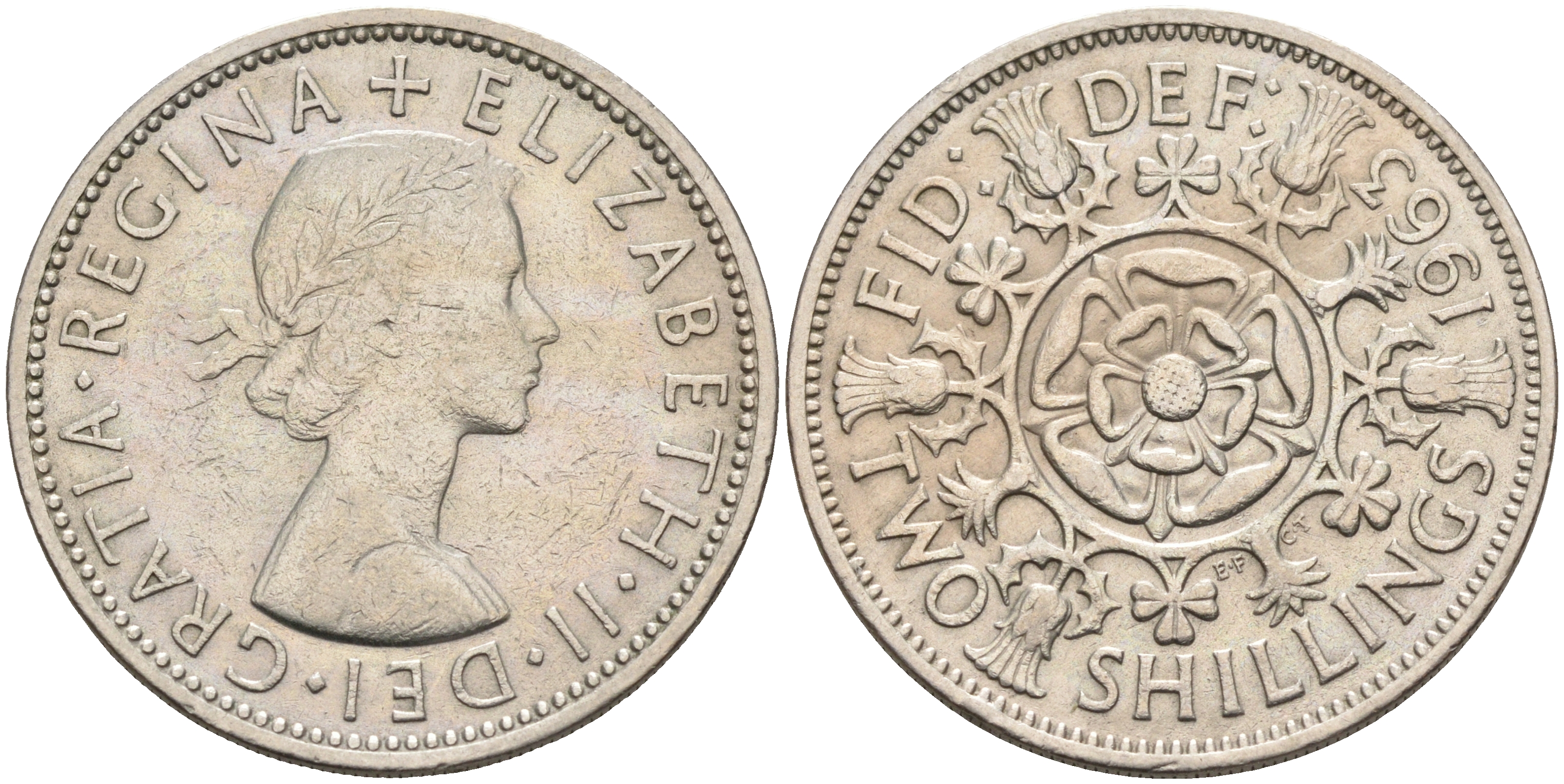 Великобритания 2 шиллинга (флорин) 1963 Елизавета II (1952-2022) KM 906, Spink 4146 медно-никель 4367-1241