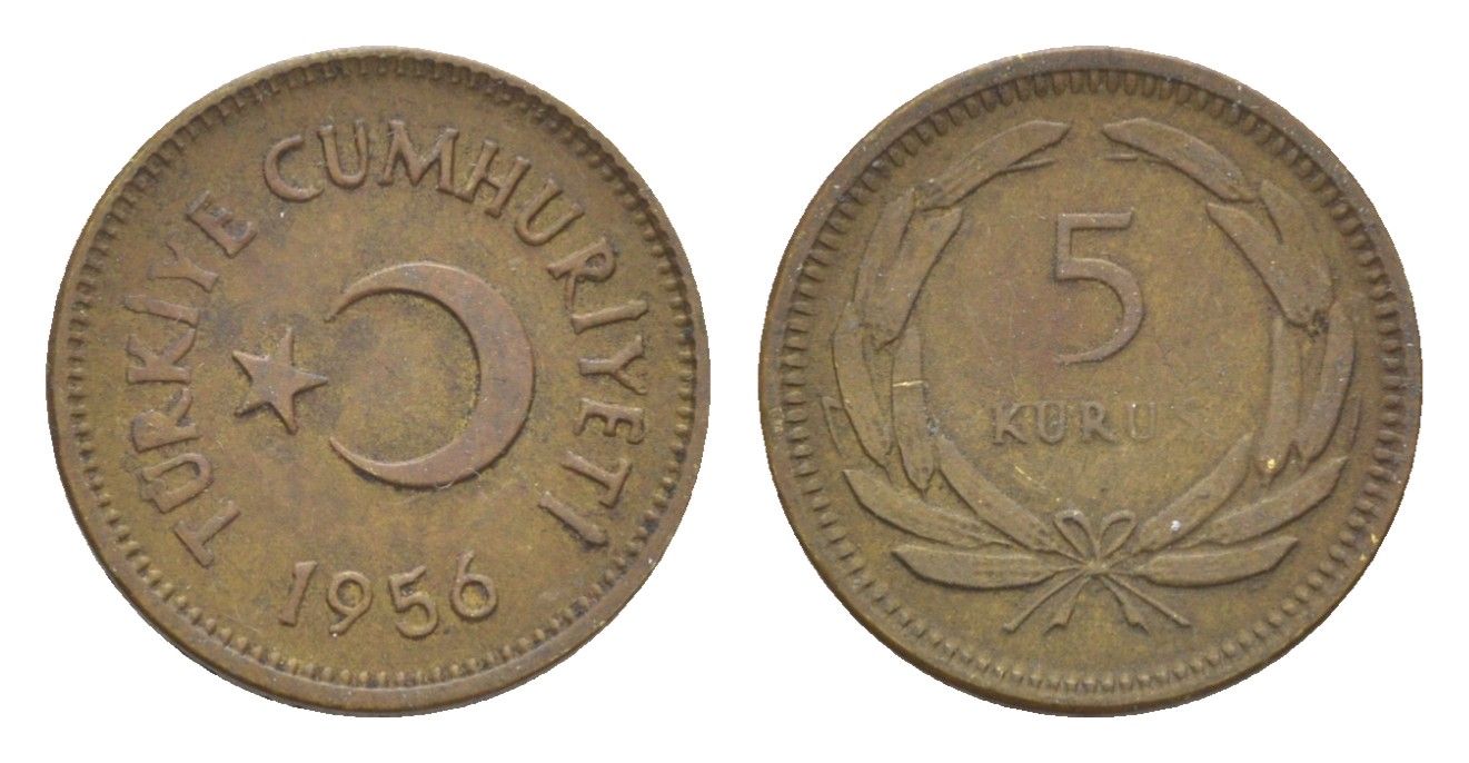 Турция 5 курушей 1956 KM 887 латунь 4647-516