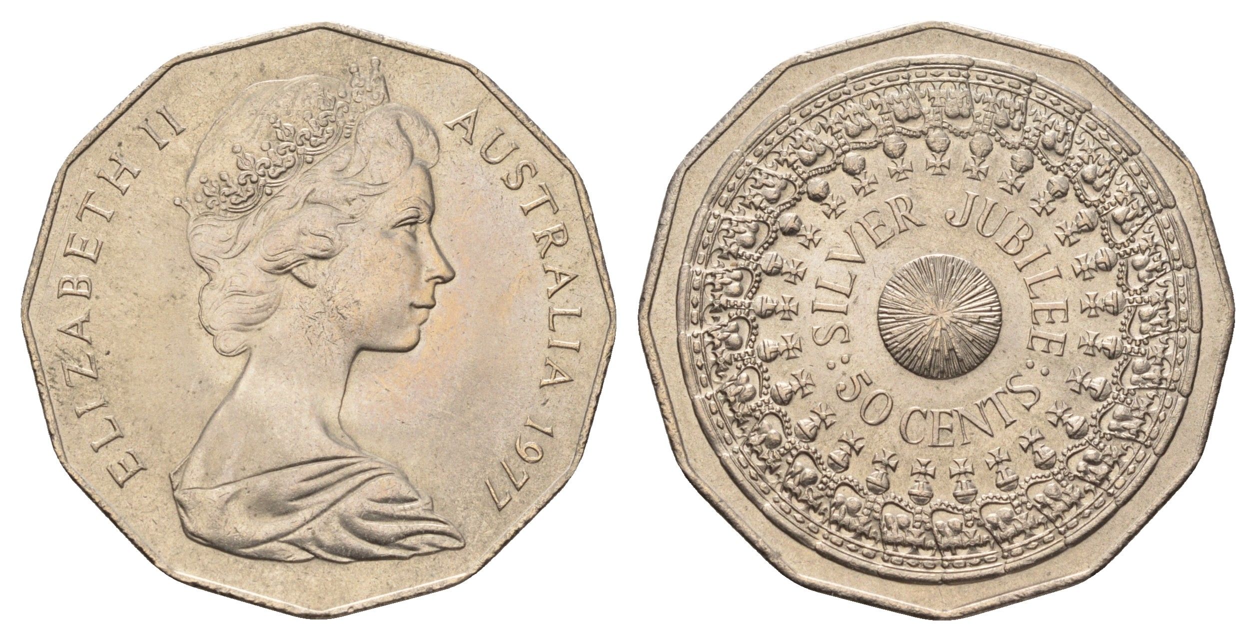 Австралия 50 центов 1977 25 лет правлению Королевы Елизаветы II KM 70 медно-никель UNC 4672-236