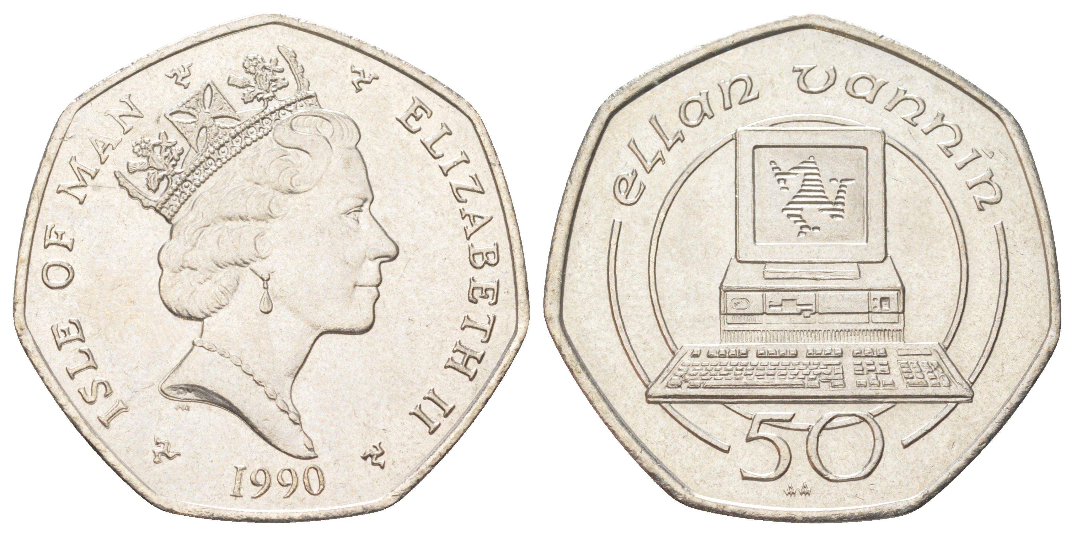 Остров Мэн 50 пенсов 1990 KM 212 медно-никель aUNC 4583-635