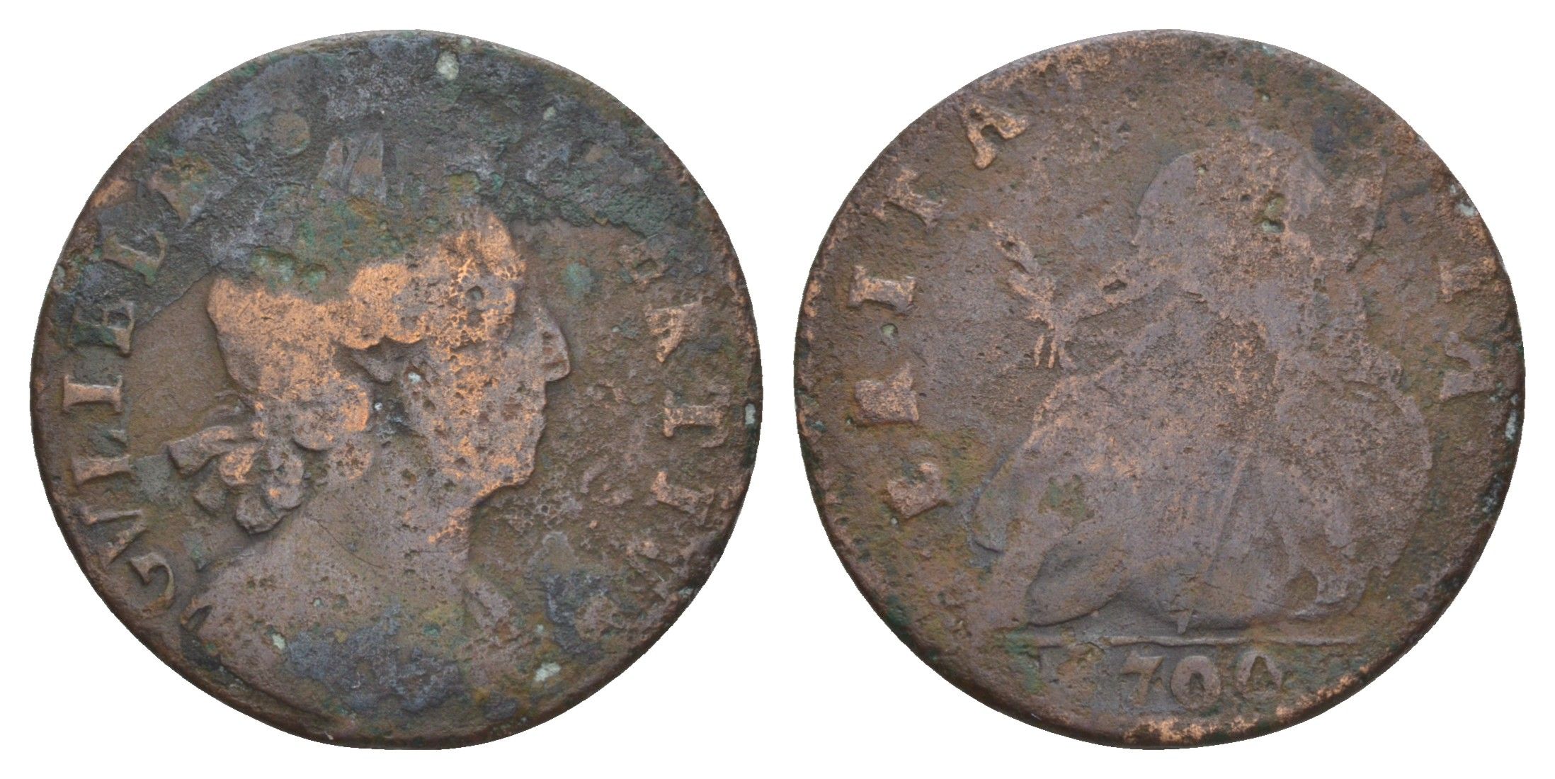 Англия 1/2 пенни 1700 Вильгельм III (1689-1702) KM 503, Spink 3556 медь 1519-324