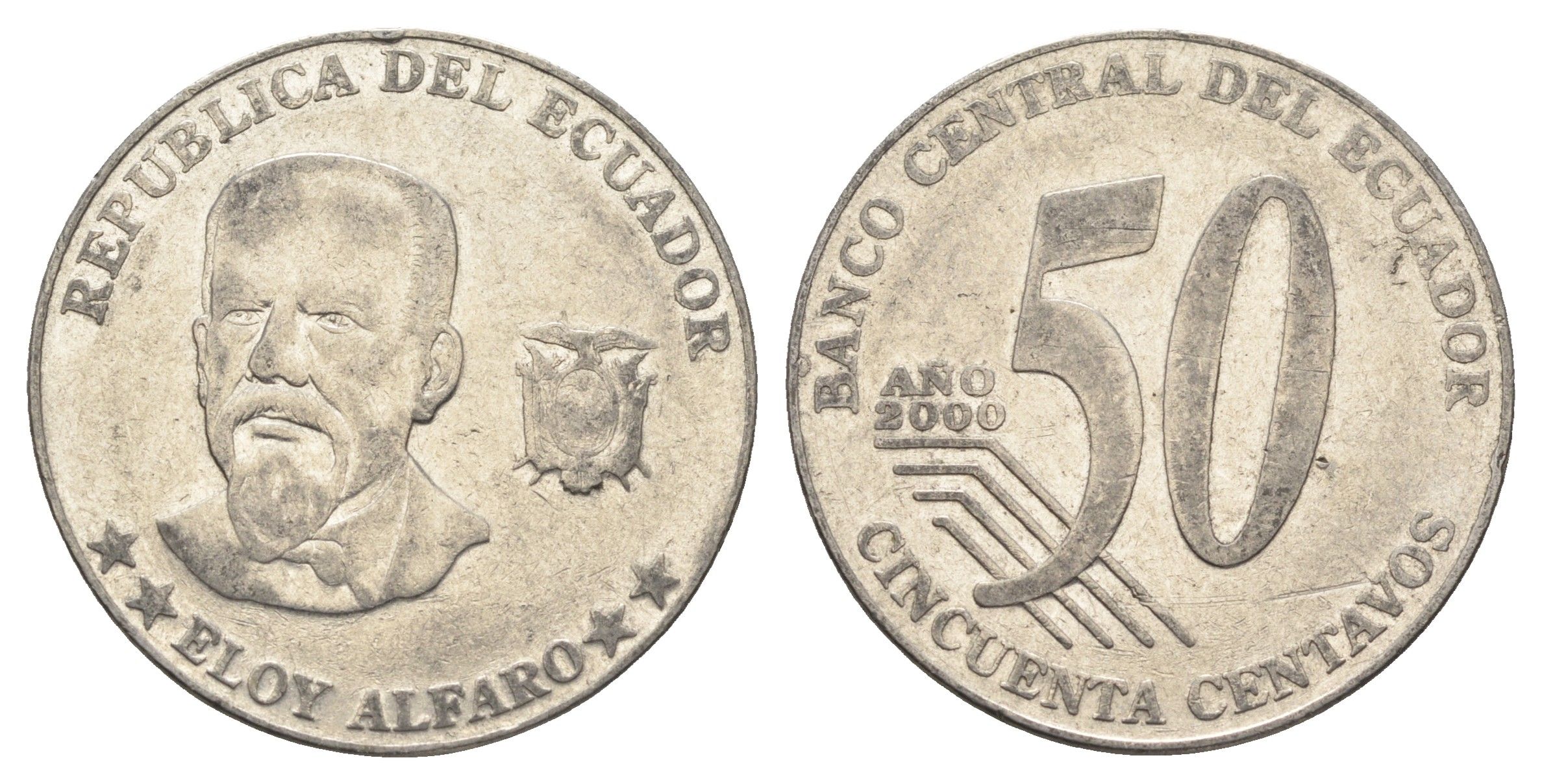 Эквадор 50 сентаво 2000 год-тип KM 108 нержавеющая сталь 4661-1046