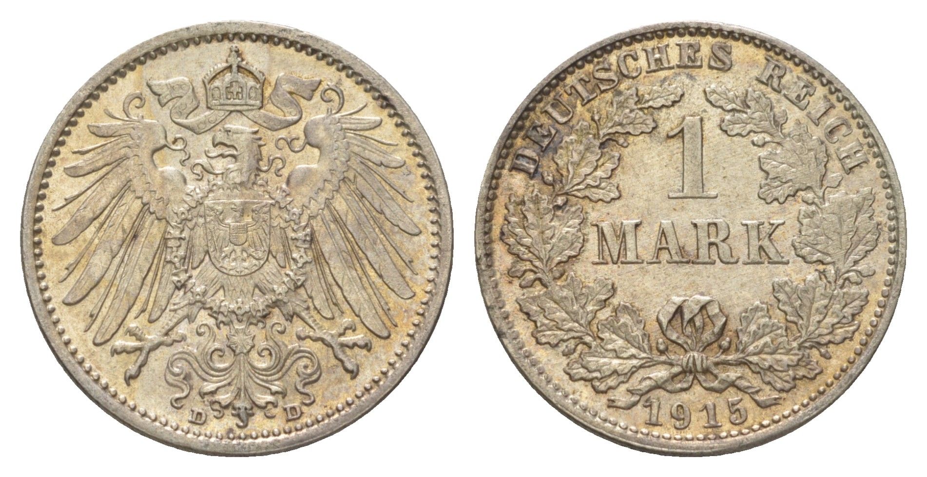 Германия 1 марка 1915 D, Вильгельм II (1888-1918) KM 14, J. 17 серебро aUNC 4626-253