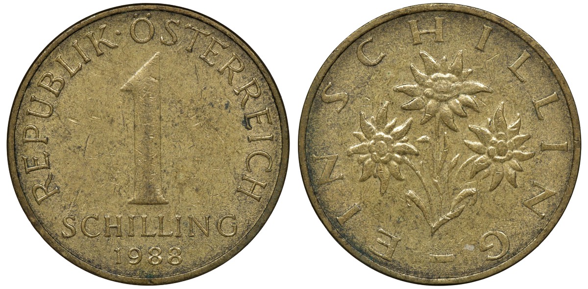 АВСТРИЯ 1 ШИЛЛИНГ 1988 KM 2886 алюминиевая бронза 72-1432