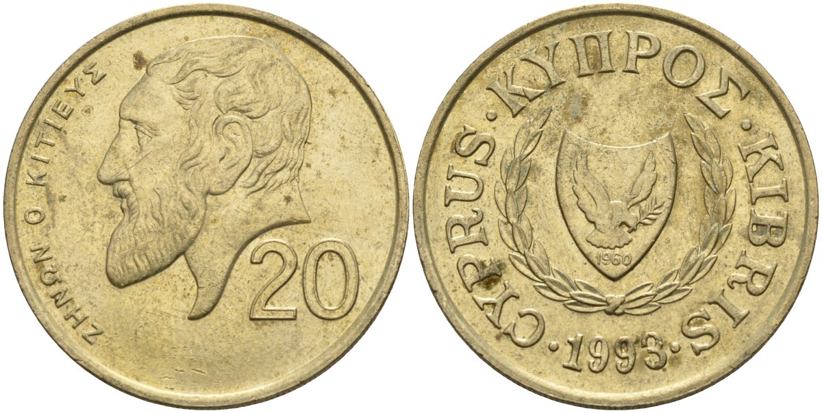 Кипр 20 центов 1993 KM 62.2 никель латунь 4140-825