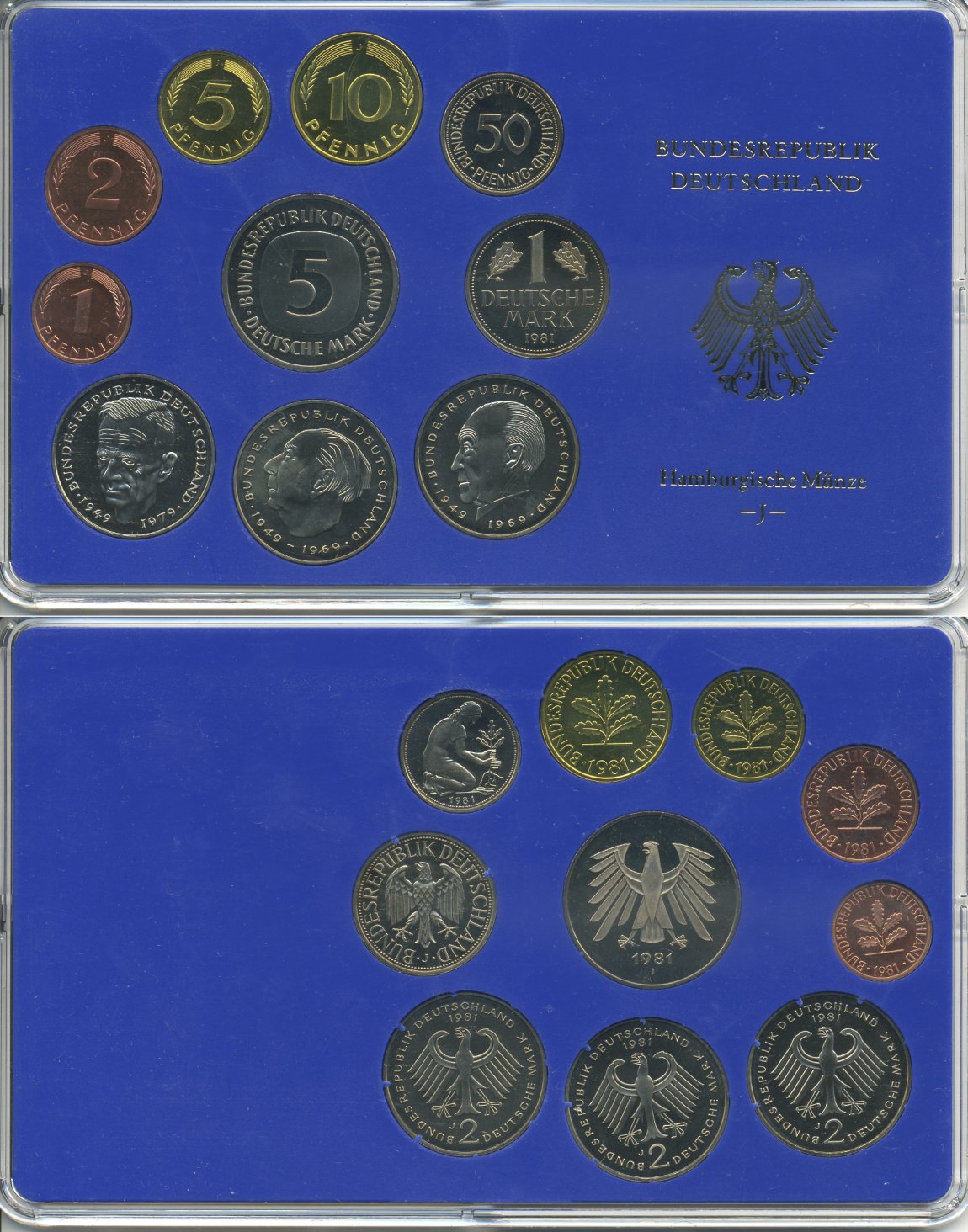 ФРГ набор из 9 монет 1981 J, официальный государственный набор, в пластике    PROOF  3540-7-2